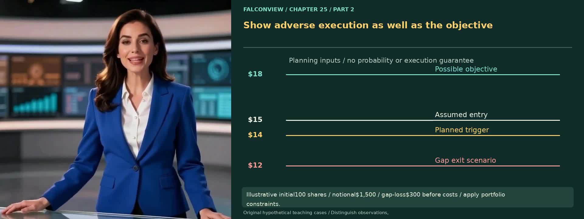 NOVA beside a teaching board with a worked stock-market example